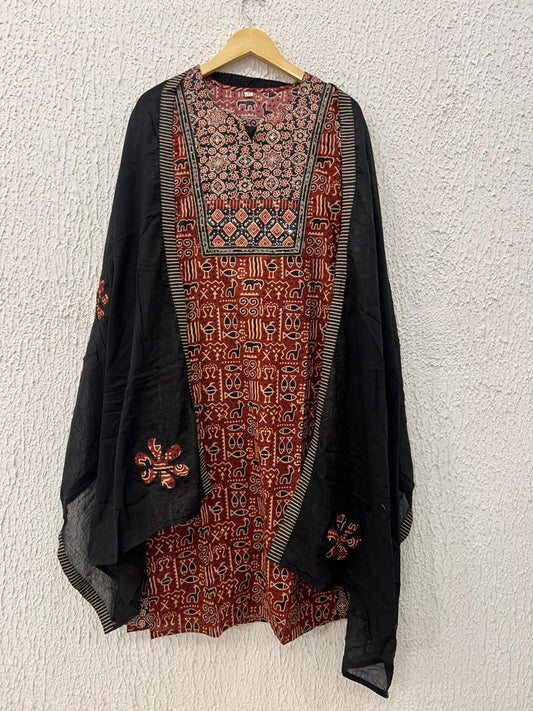 Balck bagro/ajrakh print cotton suit