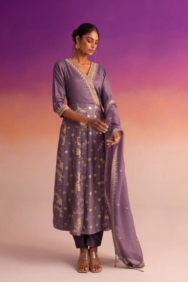 Mauve Kalidar Suit Set with Delicate Jacquard Weaving