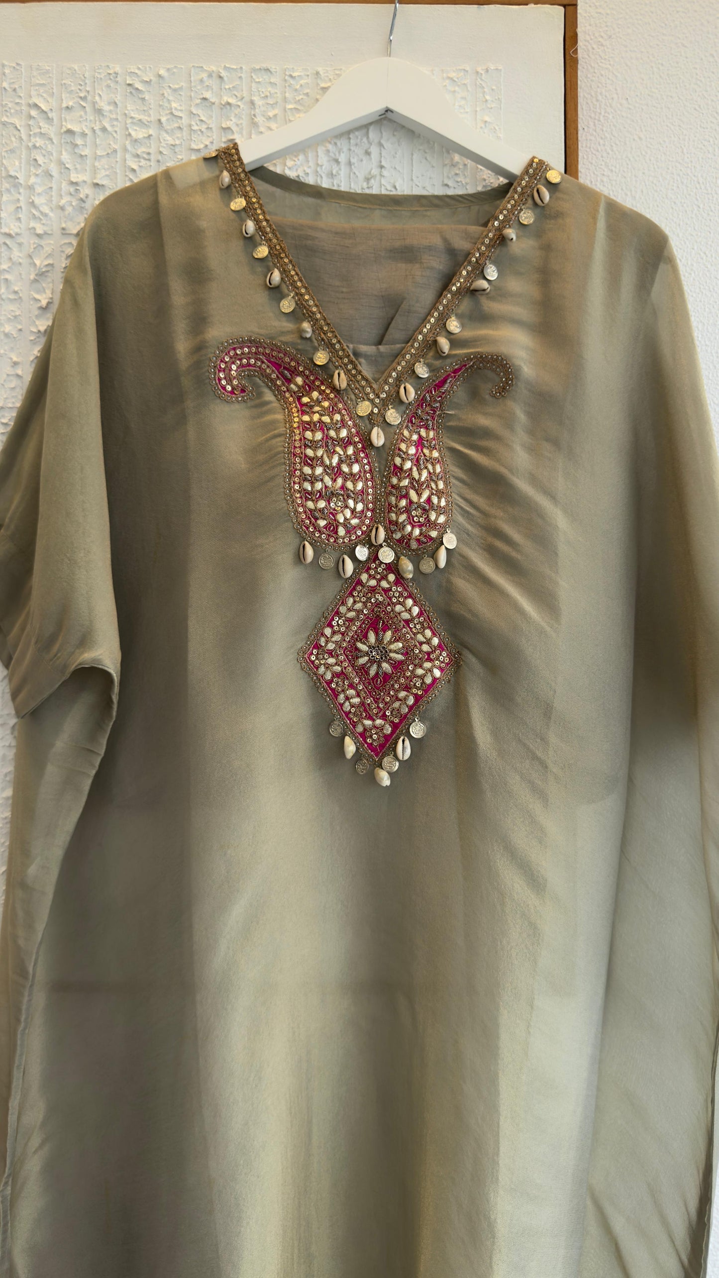 Tissue kaftan set with cotton silk inner and tissue pants