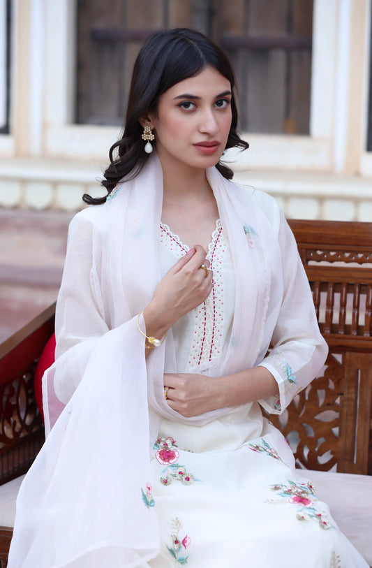 Mul chandari white gota suit