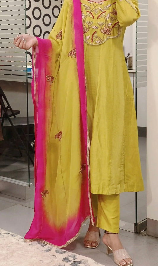 Lotus Hand work tissue Anarkali