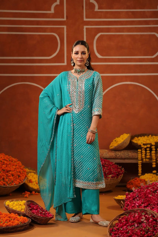 Rama blue Georgette lehriya straight suit