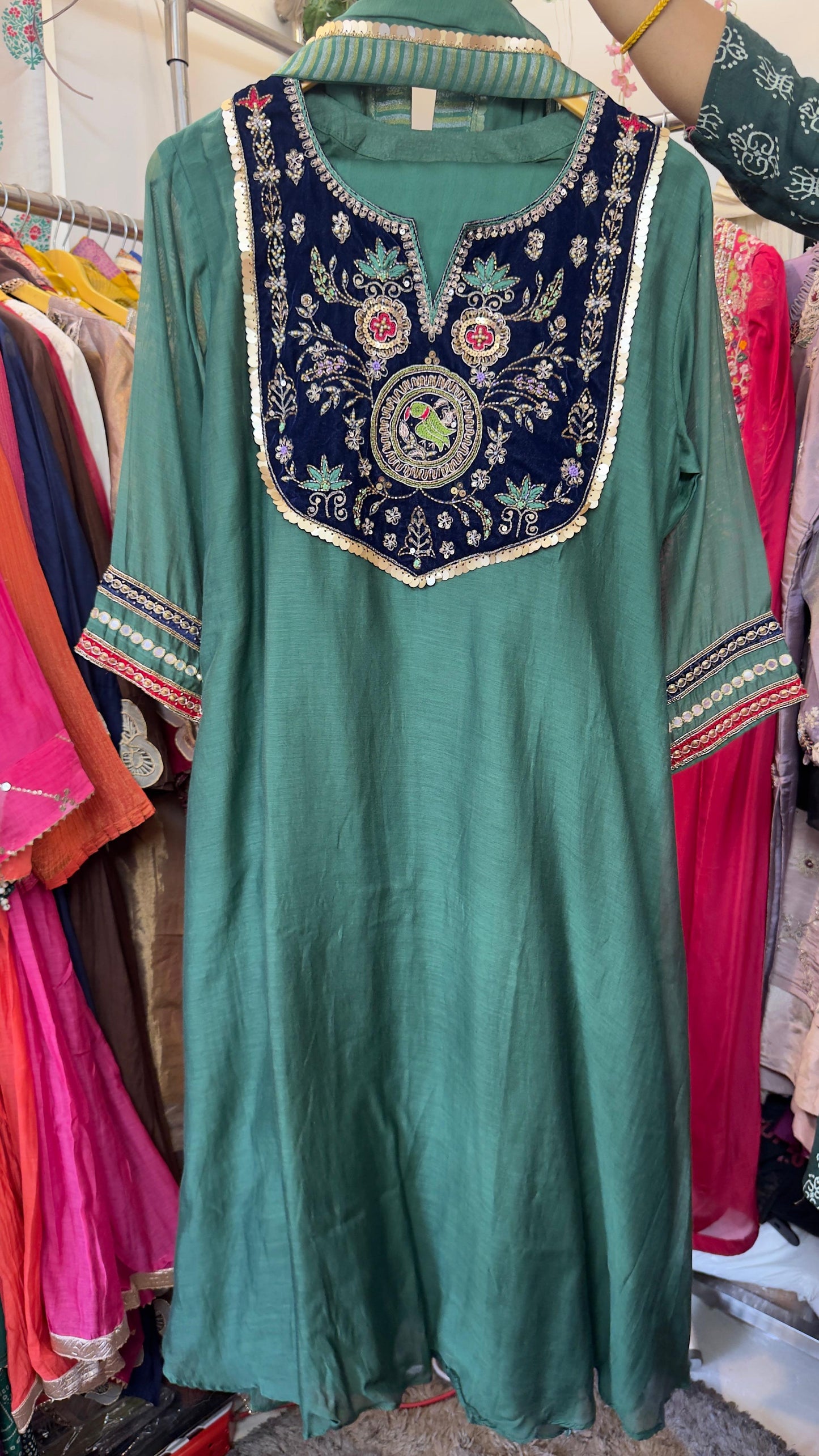 Velvet mul chandari Anarkali suit