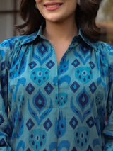 Blue ikkat Indian cotton co ord set