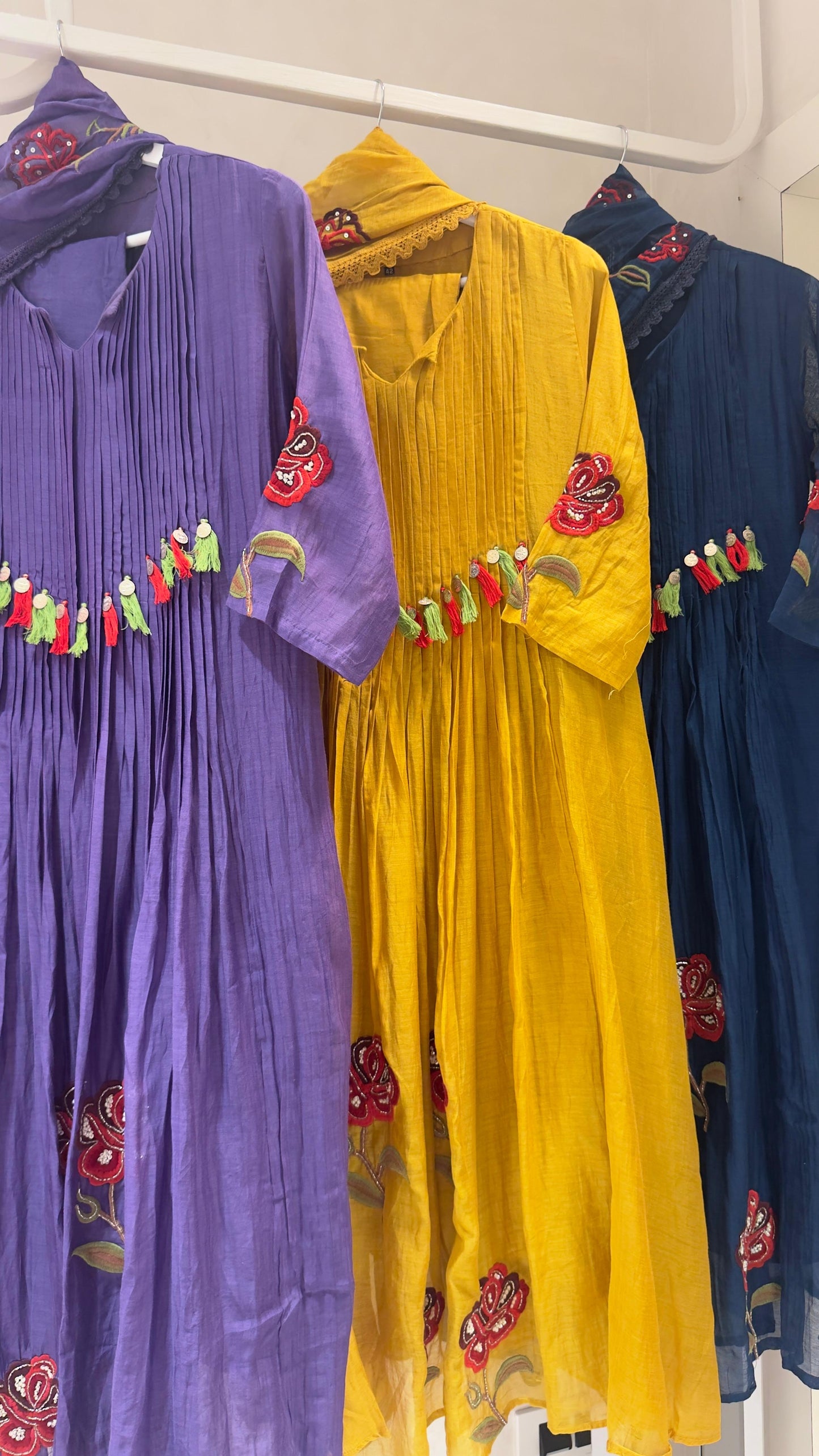 Rose embroidery pure mul chandari suit
