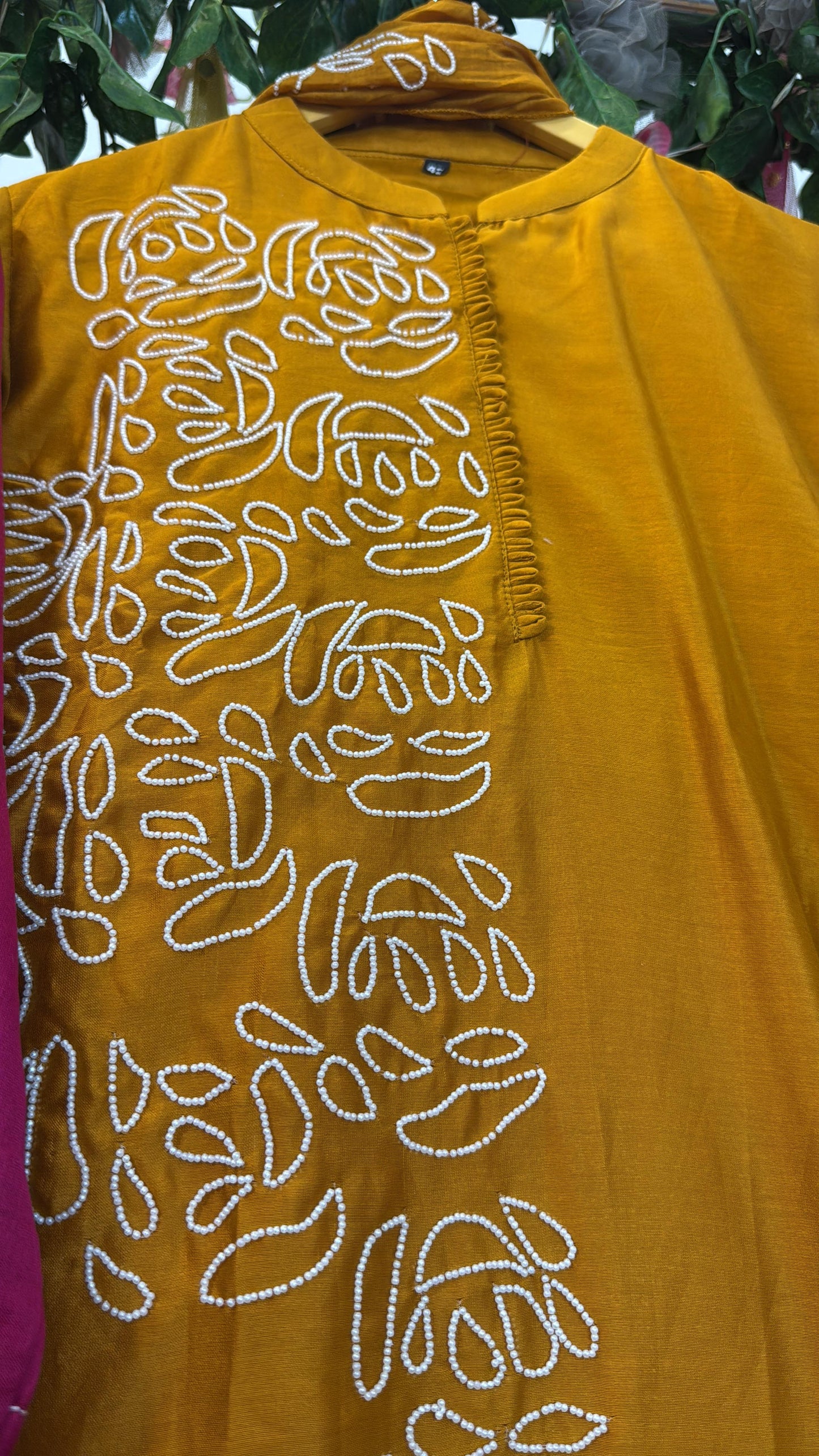 Pearl work chandari silk suit