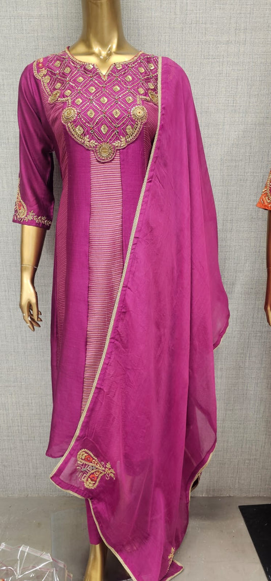Tissue and mul chandari Heavy beautiful Anarkali with organza dup