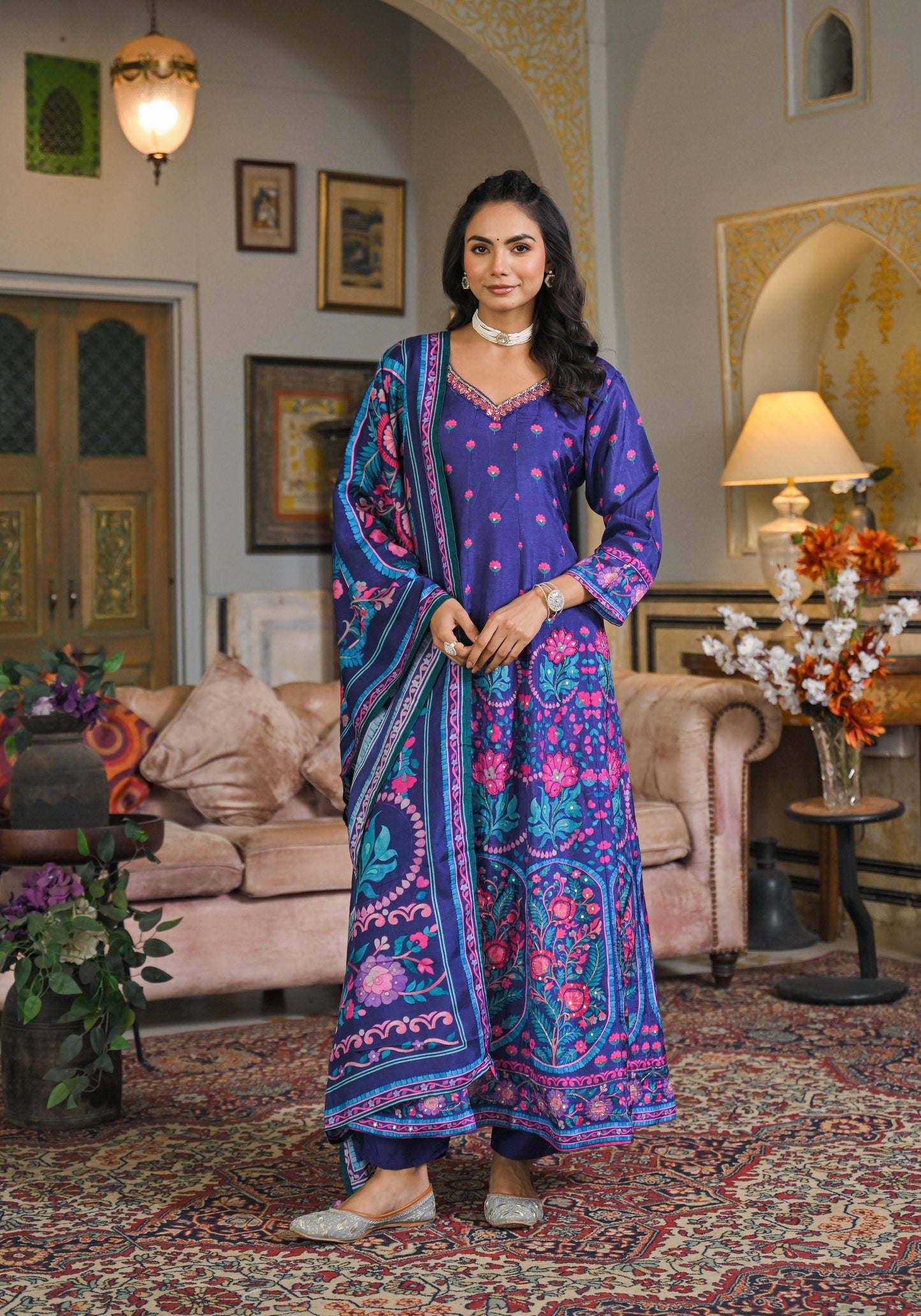 Floral silk Anarkali