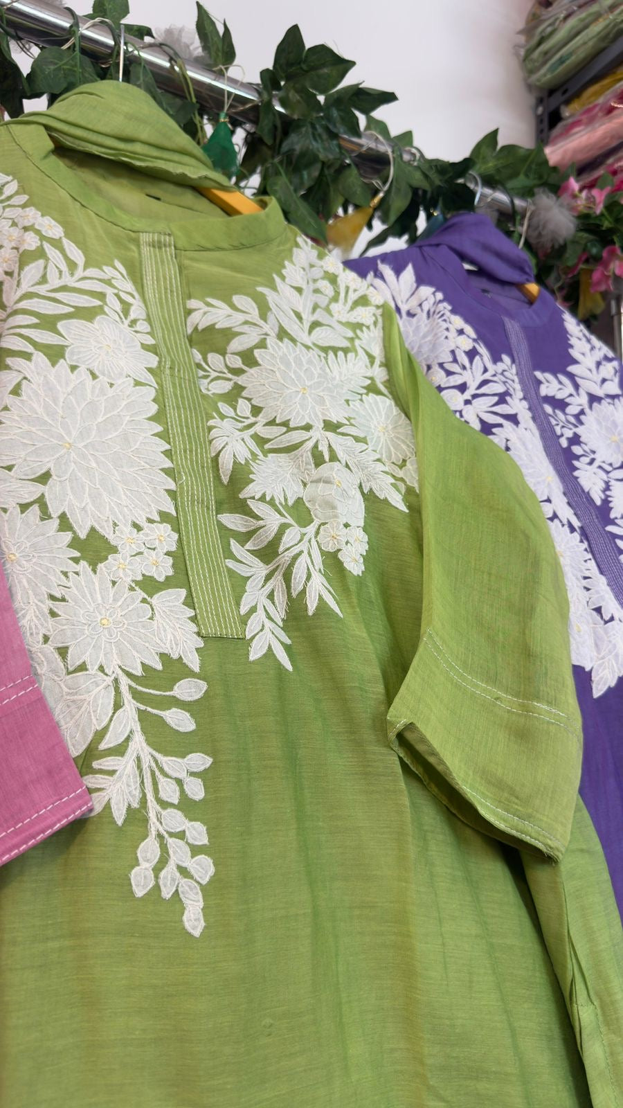 Embroidery mul chandari straight suit