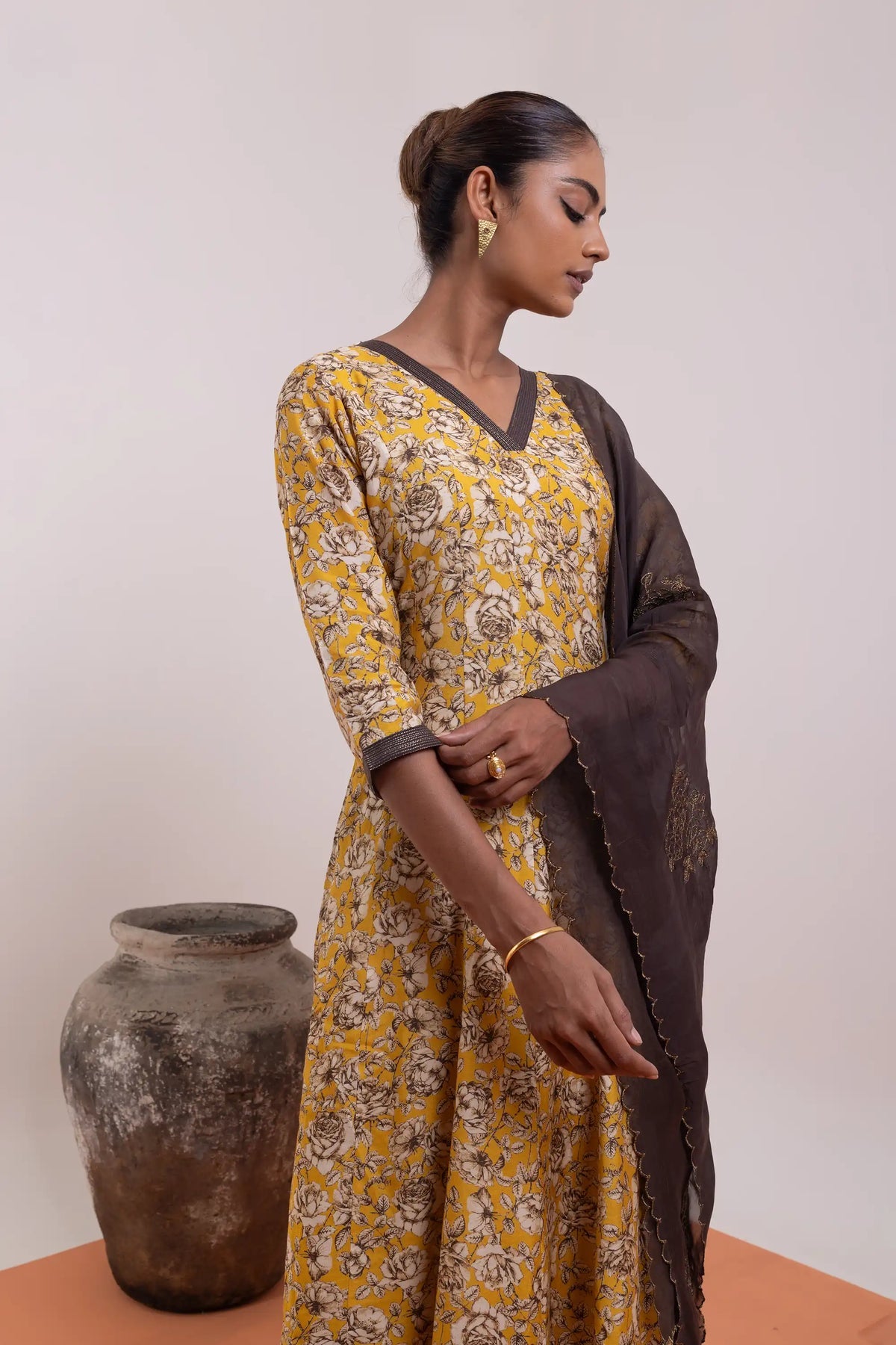 Brown mustard Anarkali