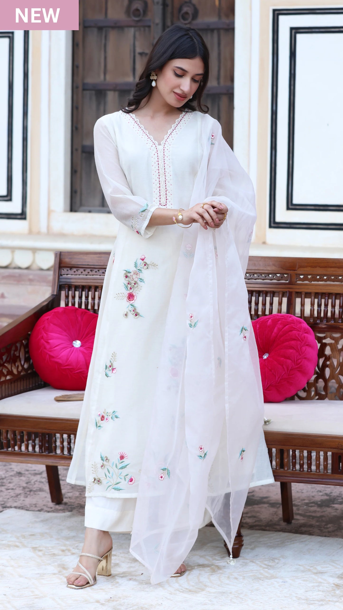 Mul chandari white gota suit