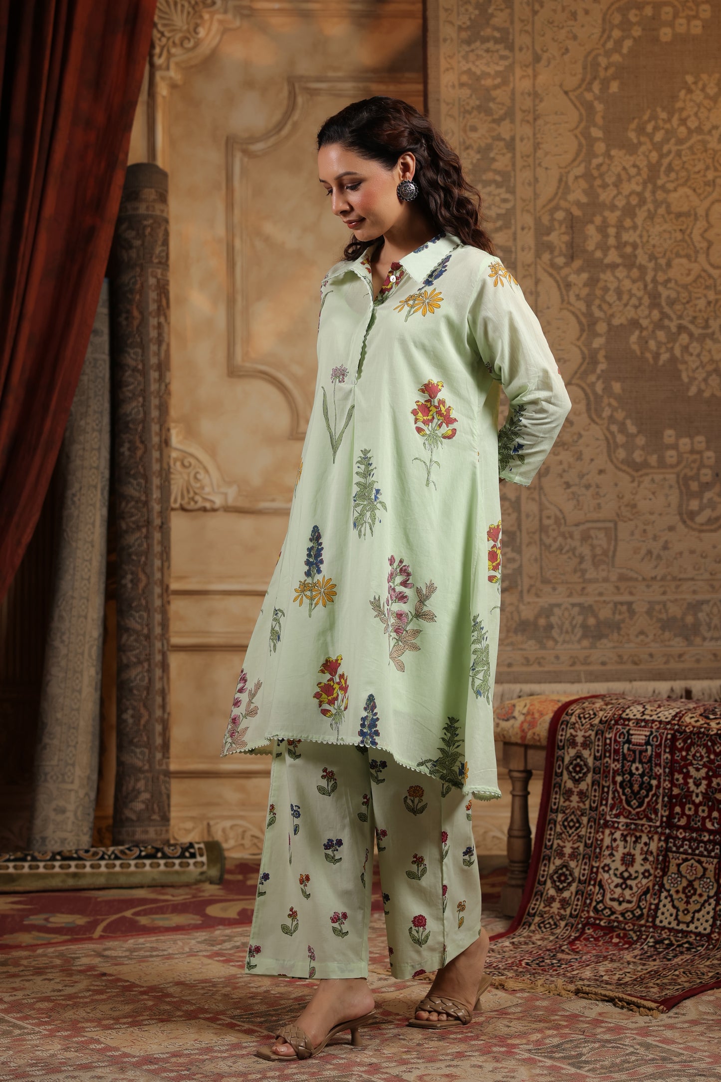 Mul cotton pista green co ord set