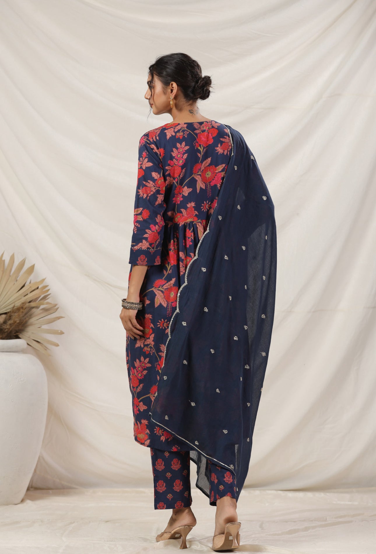 Blue floral hand block cotton