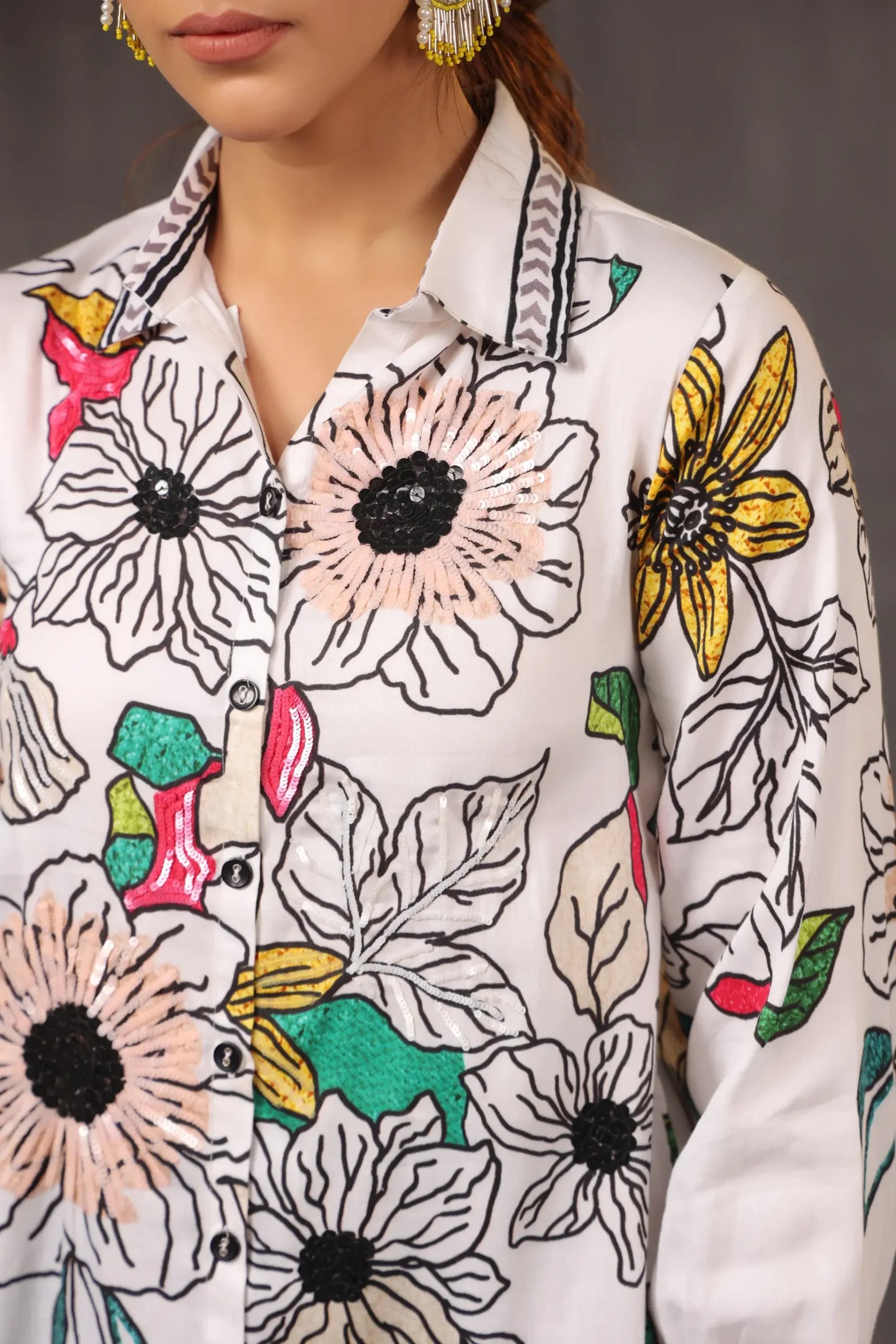 Floral Printed Top With Full Embellish