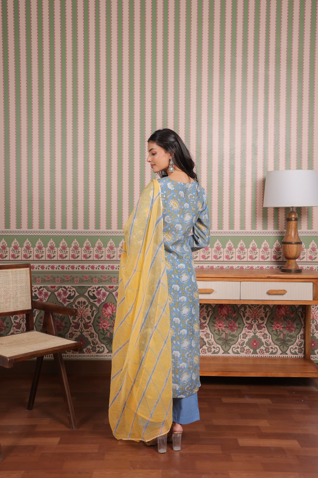 Blue Printed Modal Gota Patti Embroidered
Suit Set