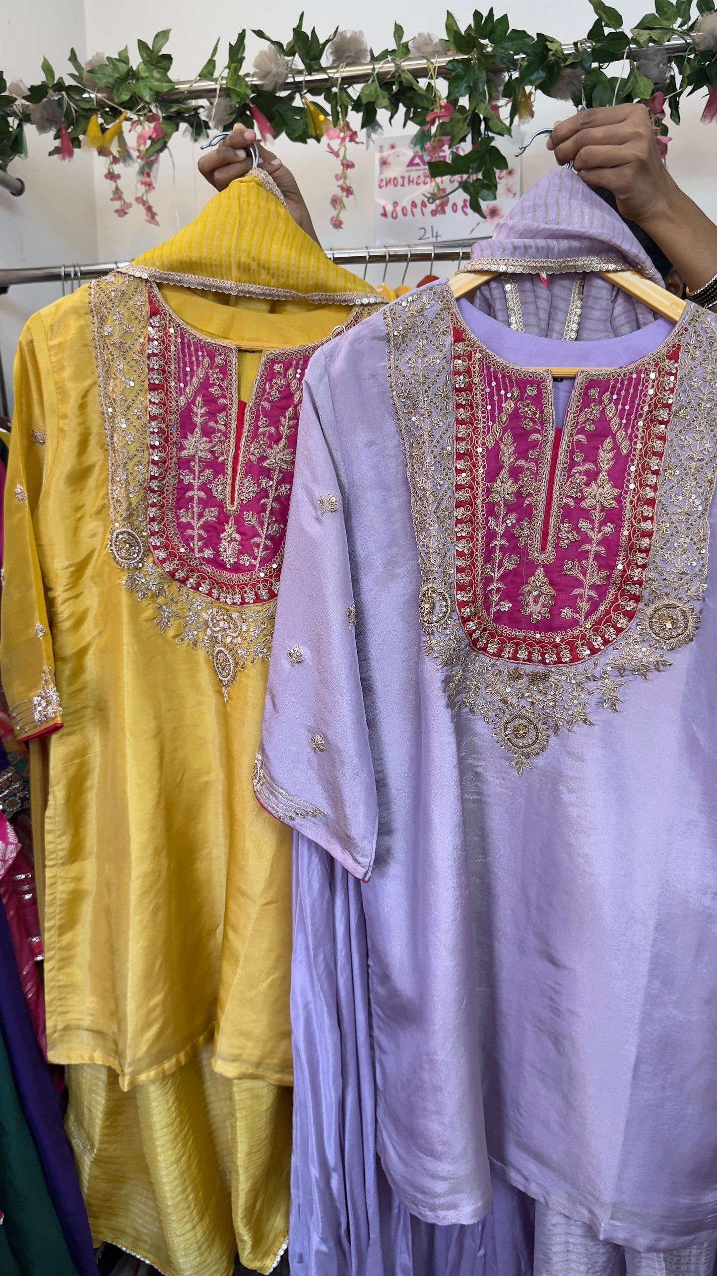 Beautiful work with ethnic colour in tissue fabric kurta dup with crepe divider set