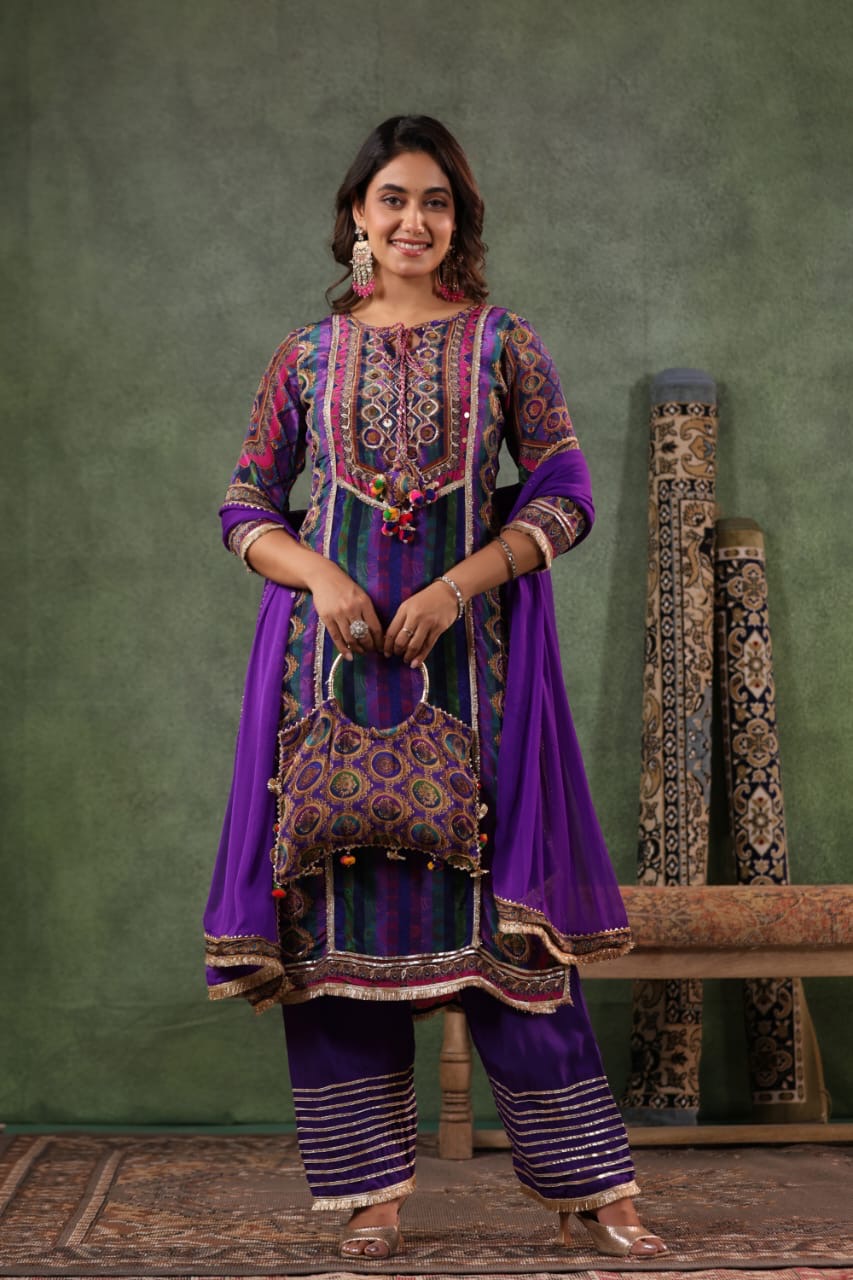 Pure muslin silk Farshi salwar suit with bag