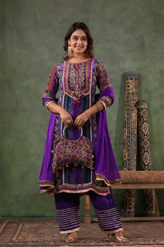 Pure muslin silk Farshi salwar suit with bag