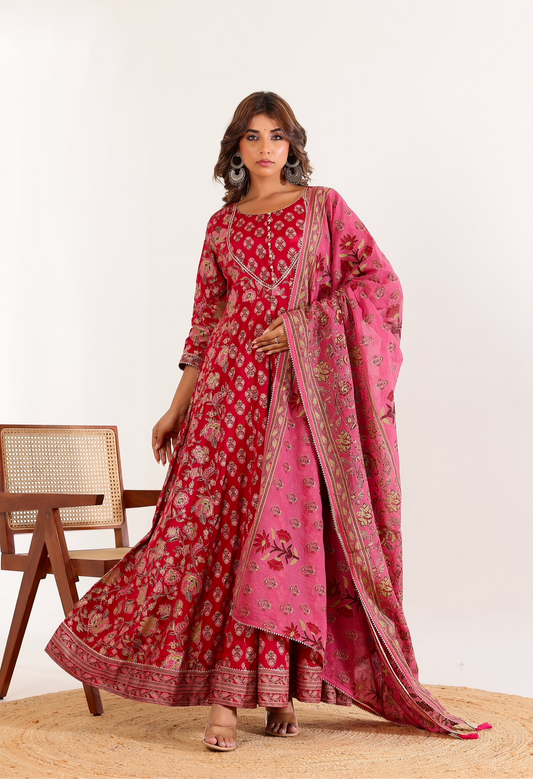 Art silk gown paired with dupatta