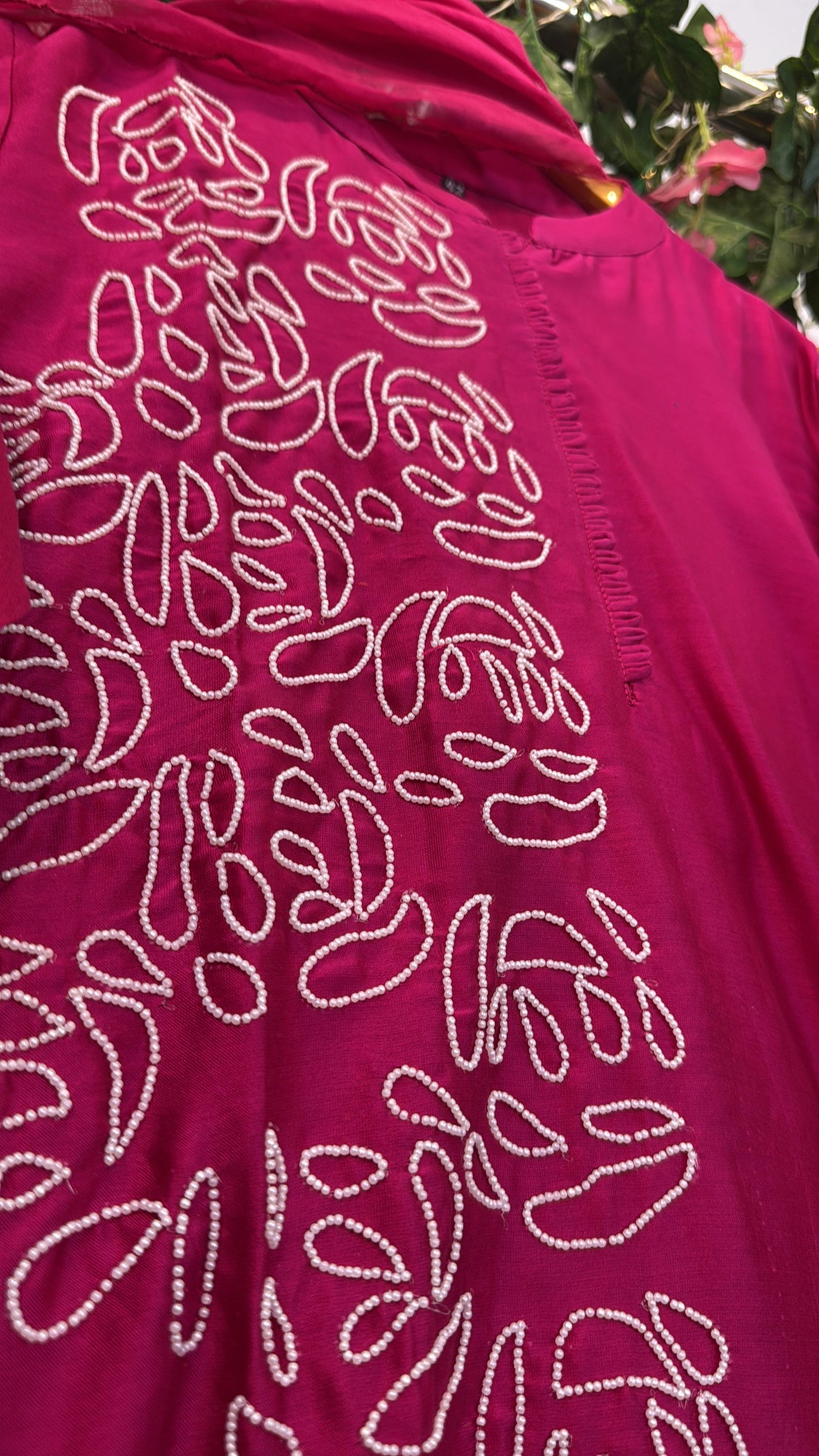 Pearl work chandari silk suit