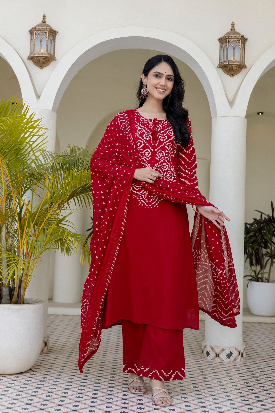 Marron Bandhani cotton suit