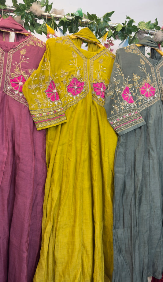 Designer neon pink appliqué mul chandari suit