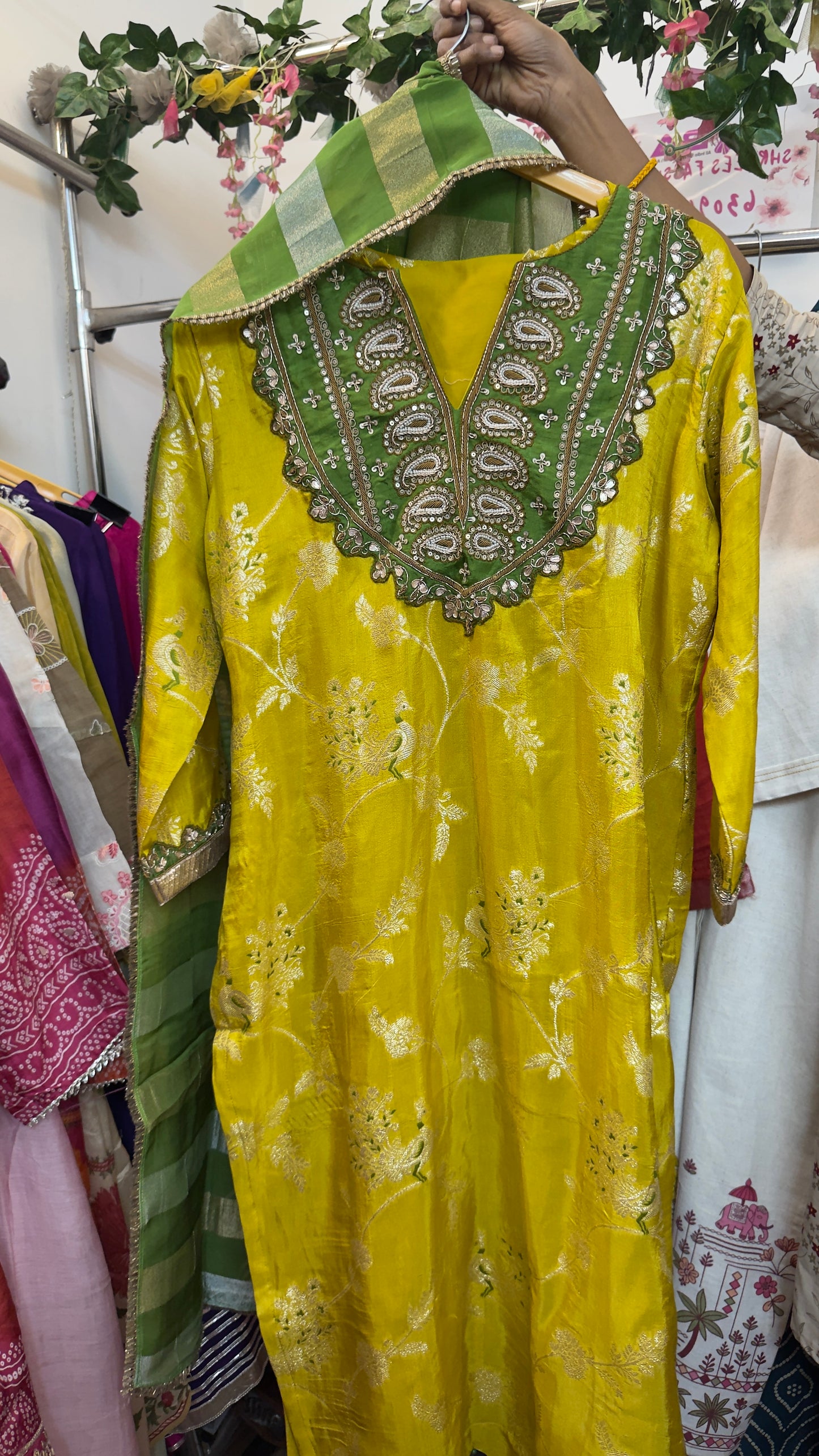 Vintage banaras silk suit with tissue dup & silk pants