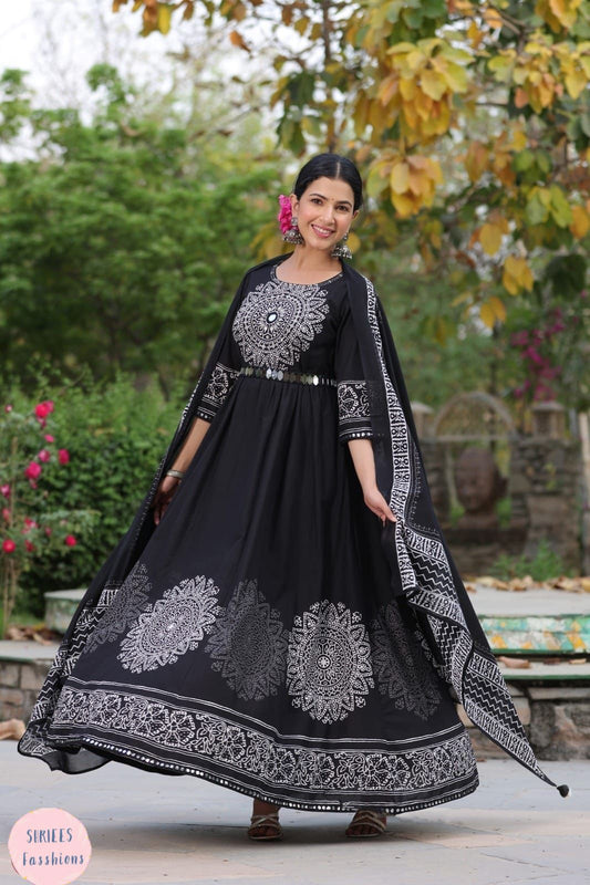 Black Kutch gown with real mirror belt