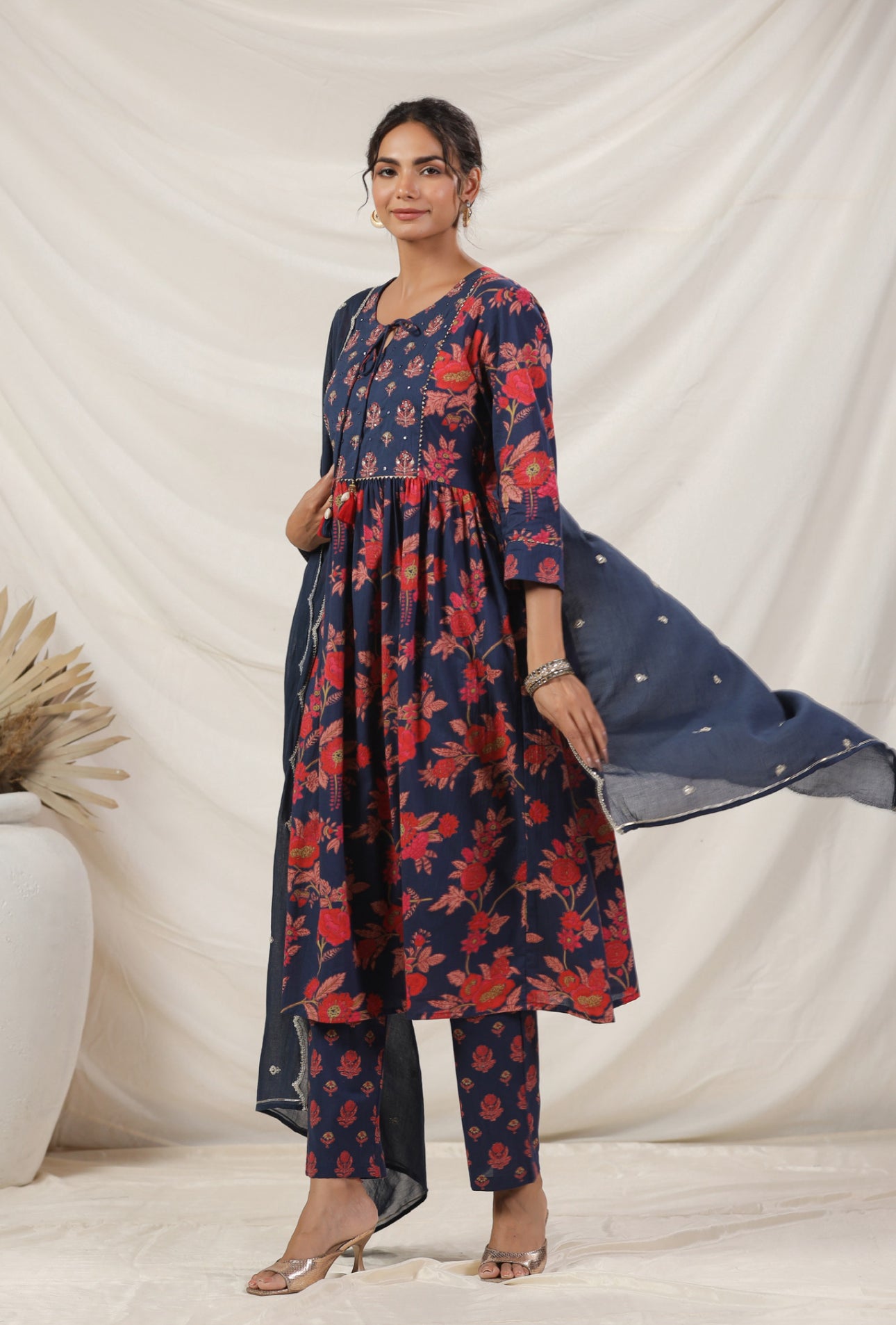 Blue floral hand block cotton