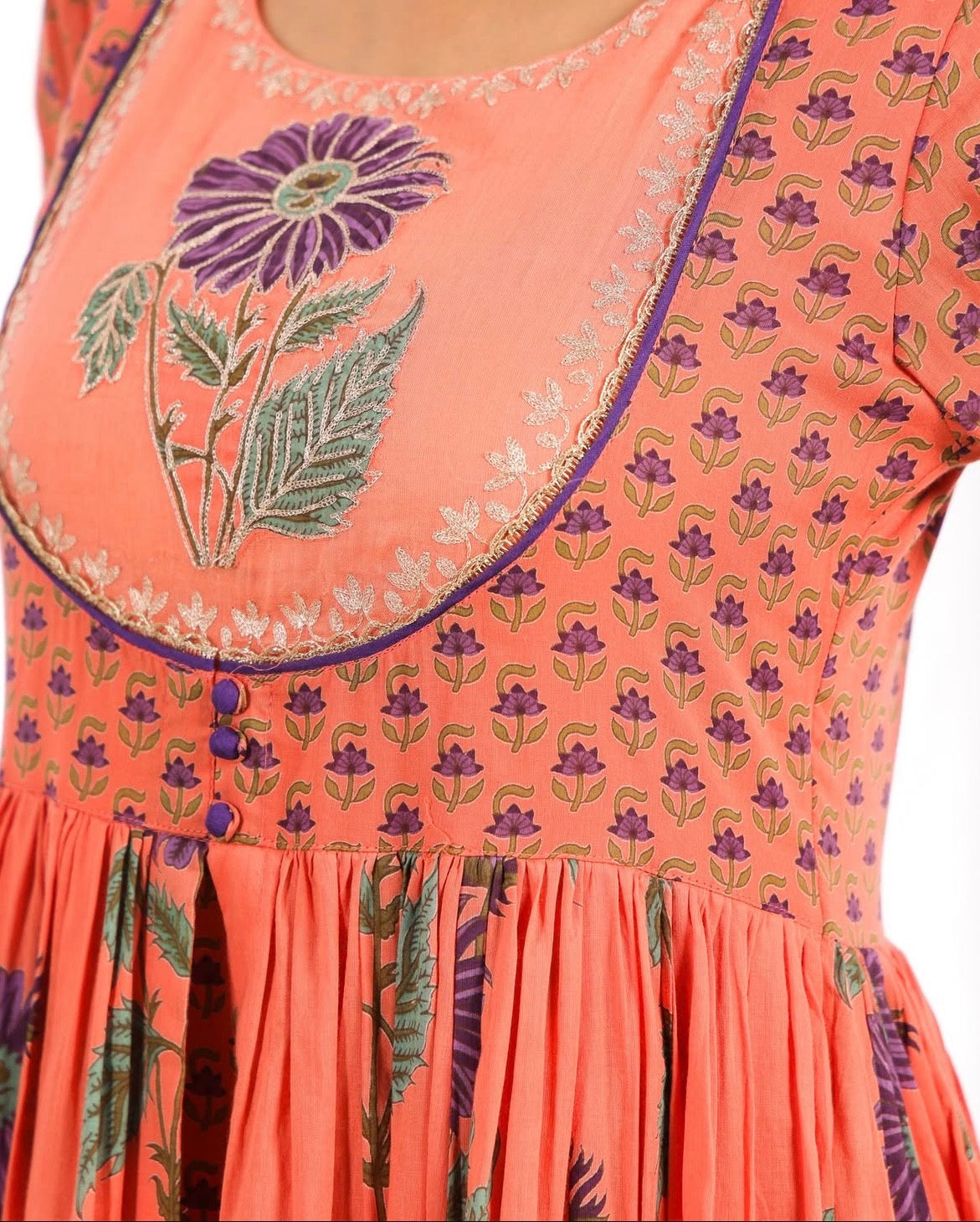 Double layer cotton gown with gota detailing ( length 53)