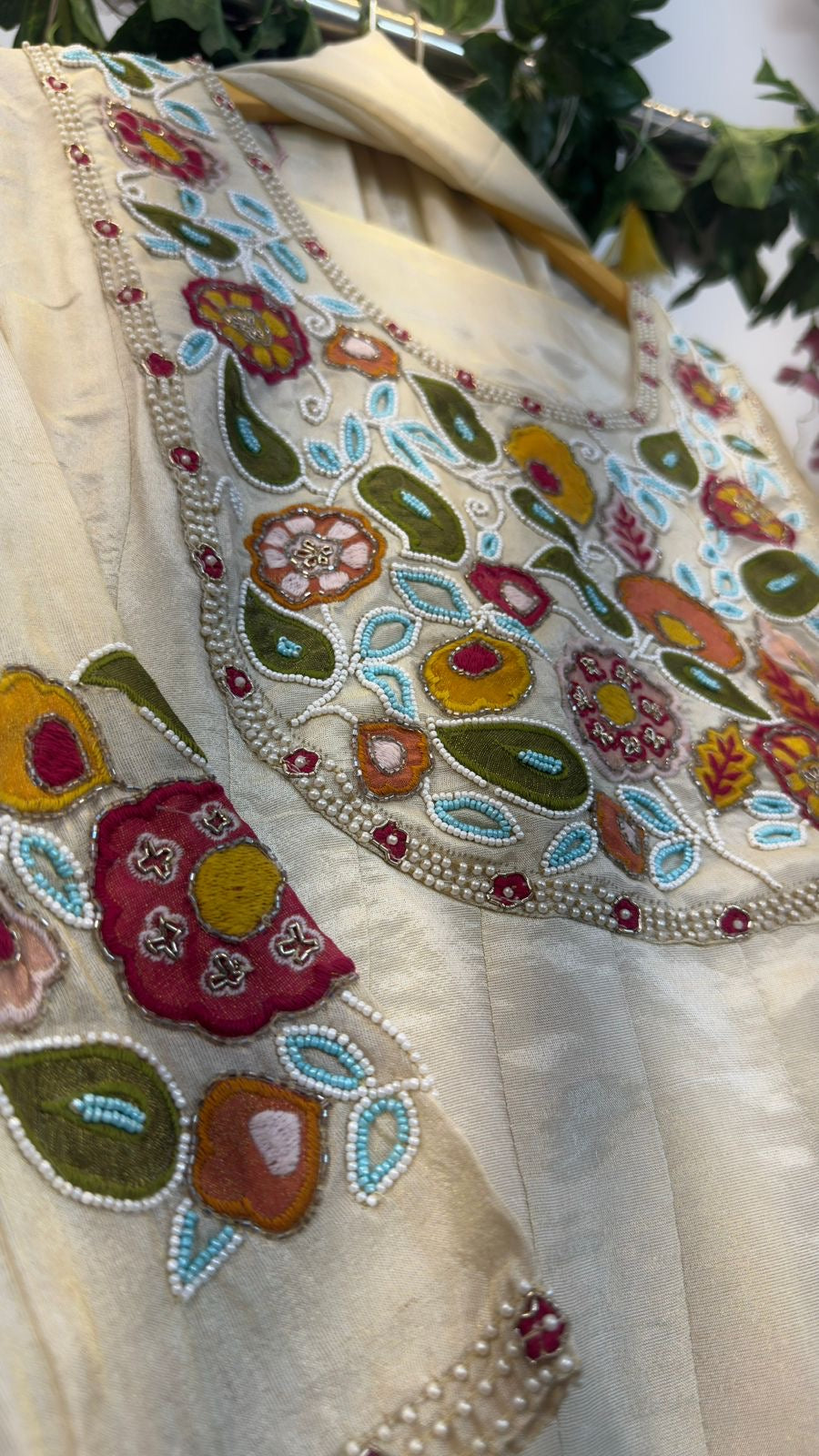 Tissue Anarkali classy pearl work and appliqué