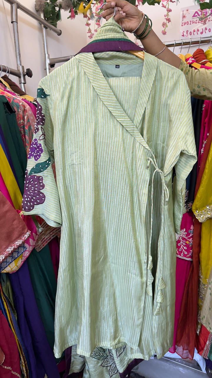 Angrakh tissue short kurta divider set with heavy duppat set