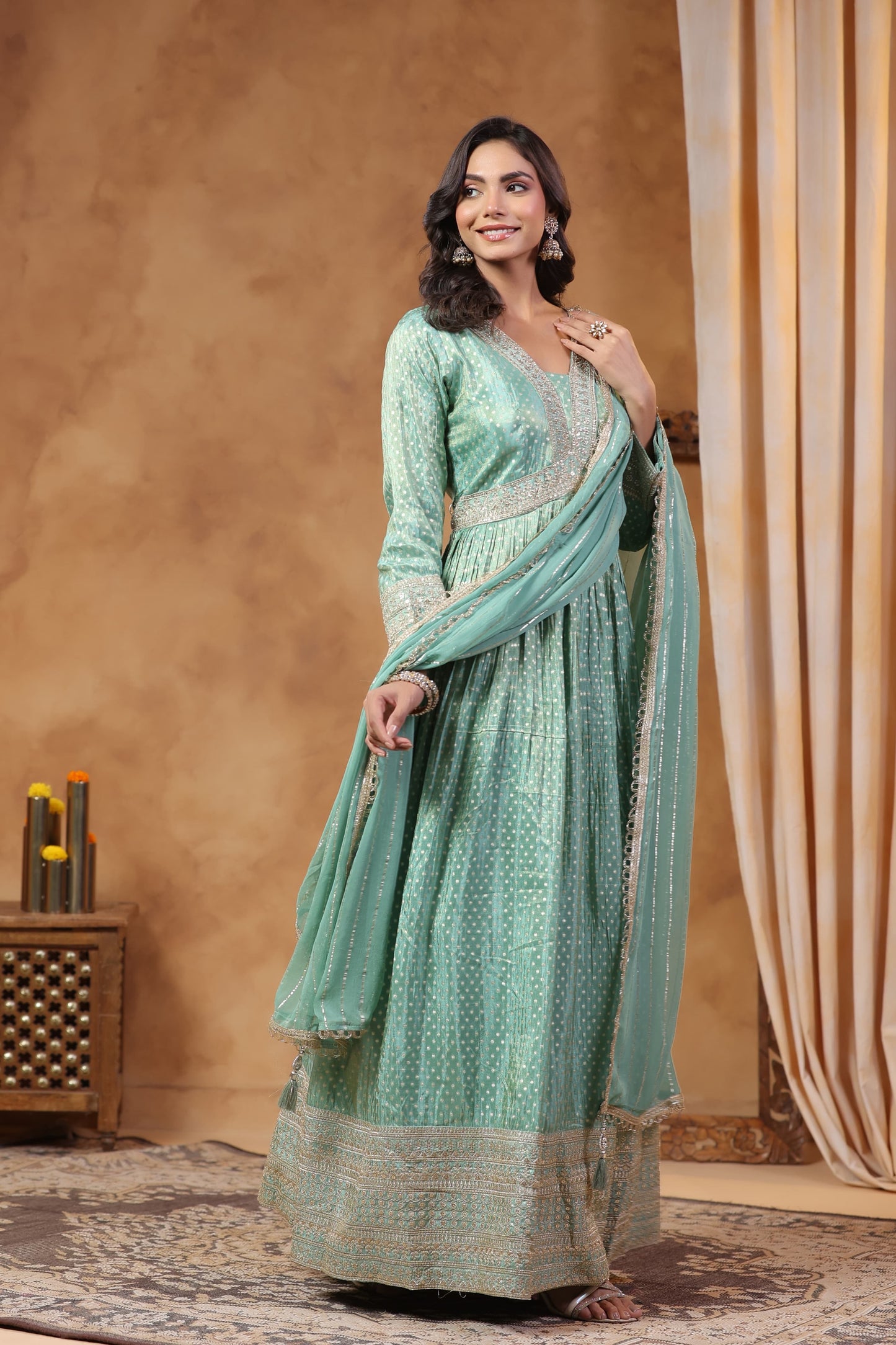 Metallic green tissue gown