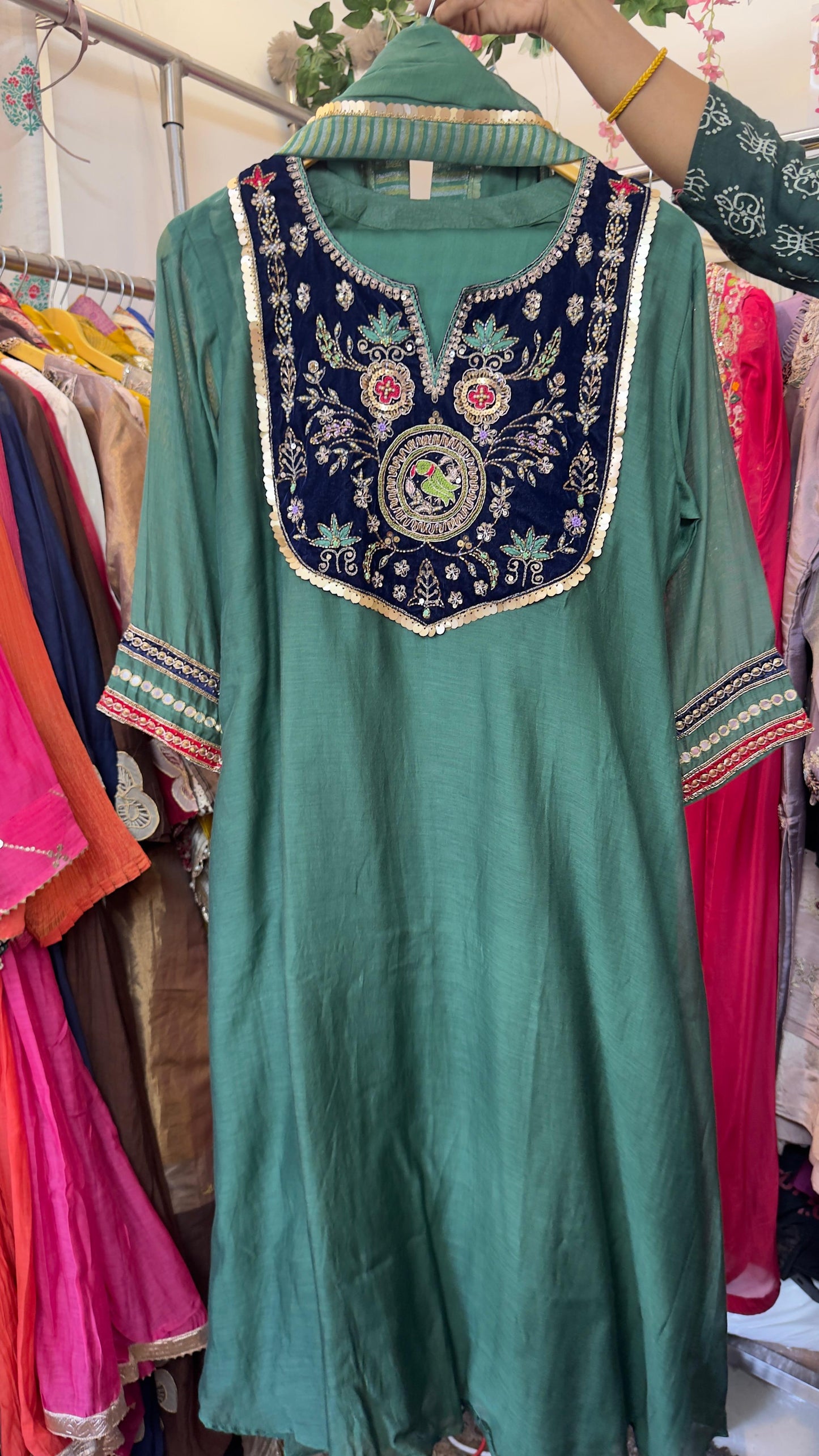 Velvet mul chandari Anarkali suit