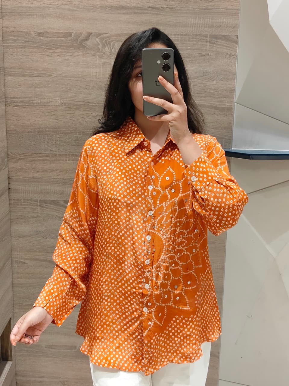 Kareen Bandhani crepe shirts ( pink/rust/yellow)