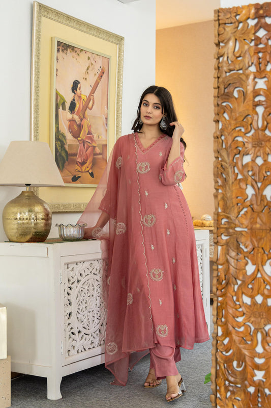 Nude pink mul chandari suit