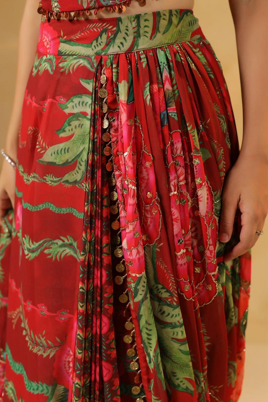 Ready-to-Wear Red Georgette Saree and Embroidered Blouse