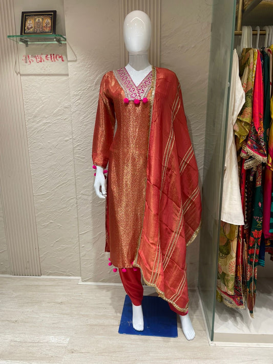 Heavy jacquard banaras silk with organza tissue Dupatta