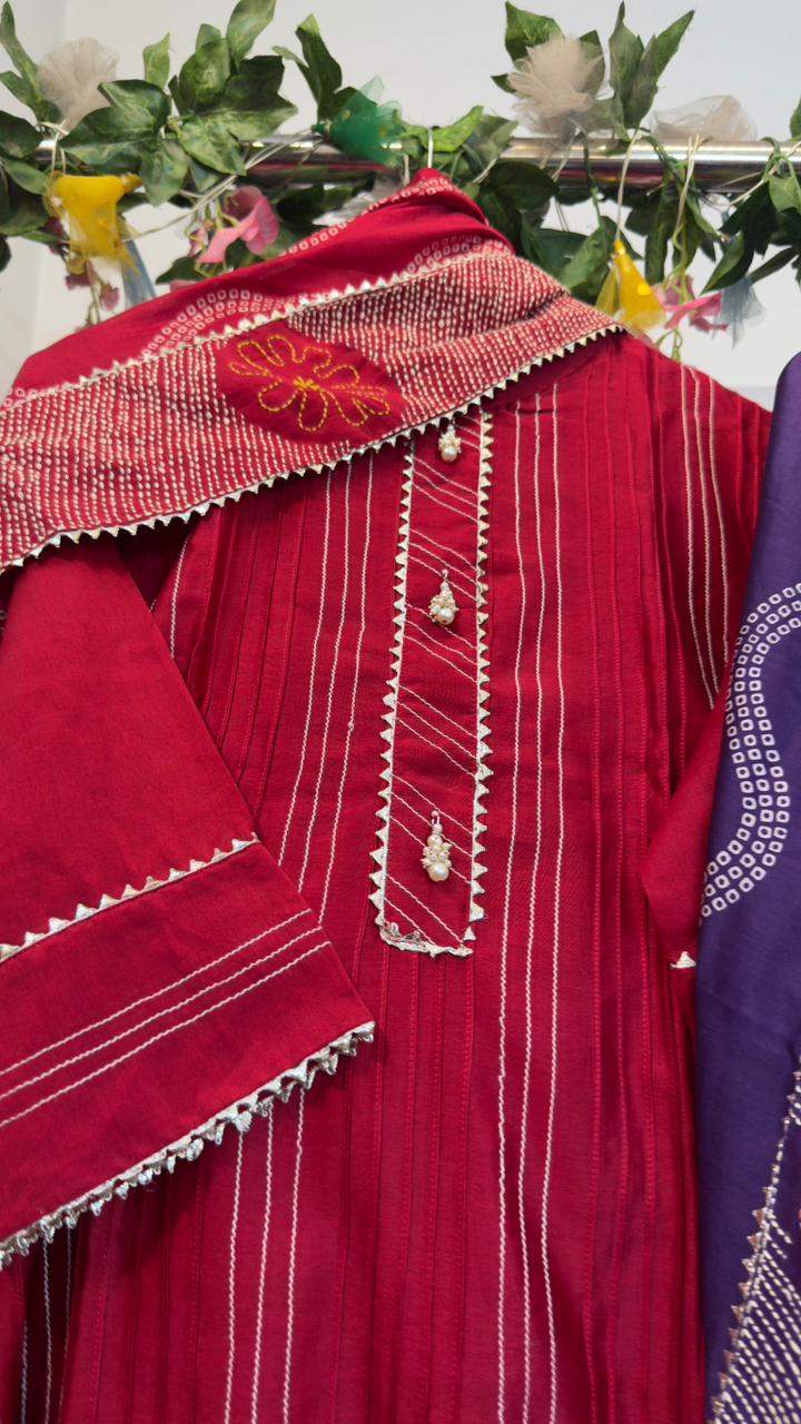 Katha heavy embroidery chandari silk straight suit