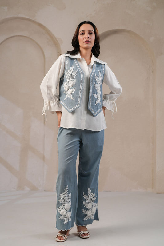 Blue Demin cotton jacket style Co ord set