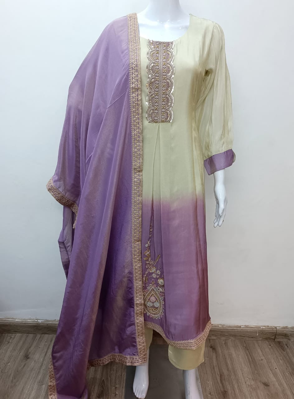 Ombré tissue purple/green suit