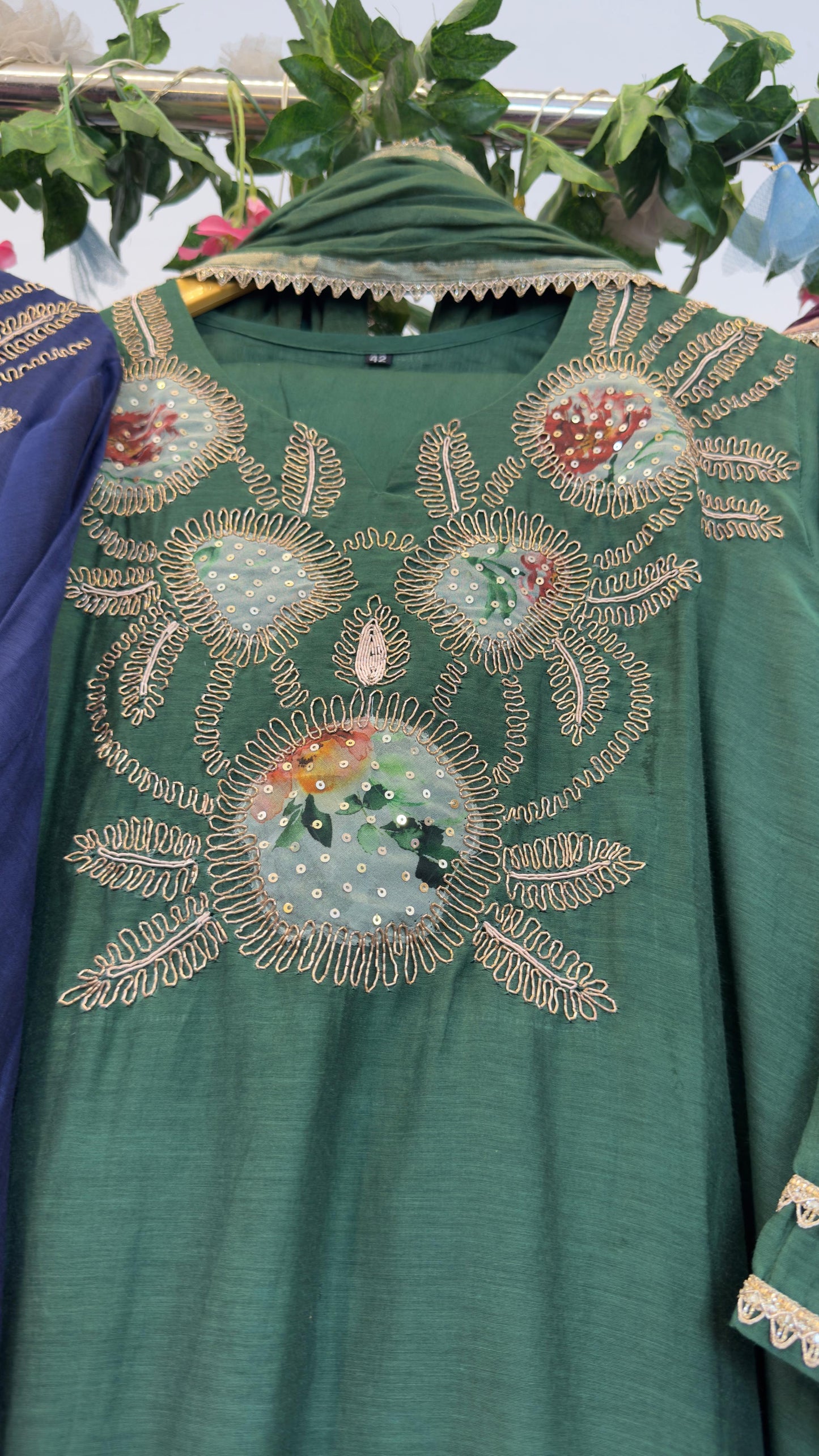 Darky mul chandari suit with elegant work on kurta & dup with cotton silk pants