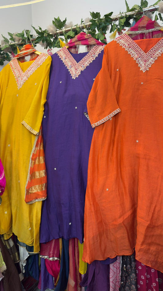 V hand work mul chandari suit