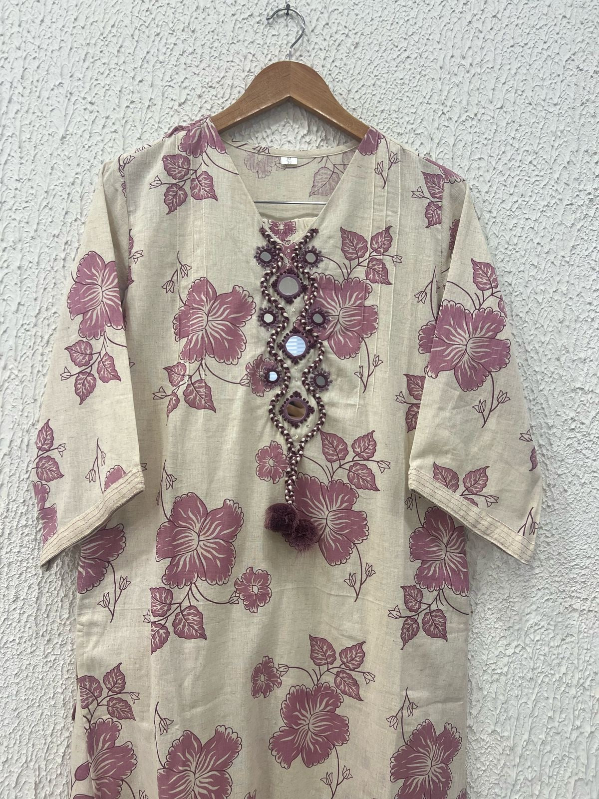 Purple cotton real mirror kurta pant
