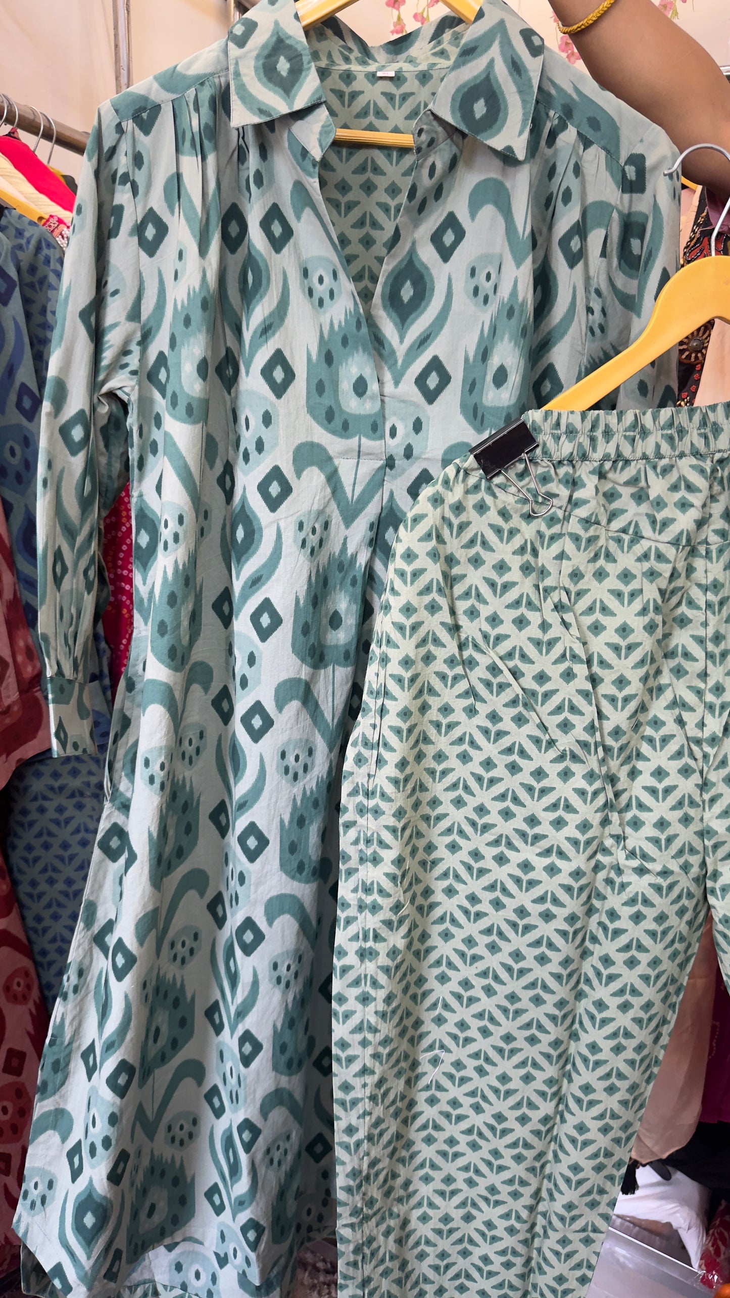Green ikkat Indian cotton co ord set