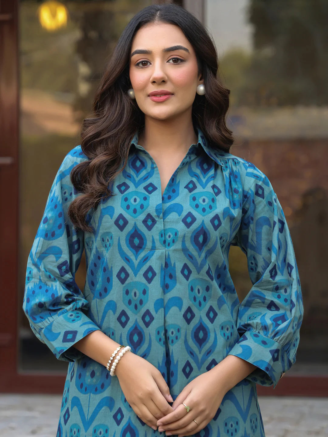 Blue ikkat Indian cotton co ord set