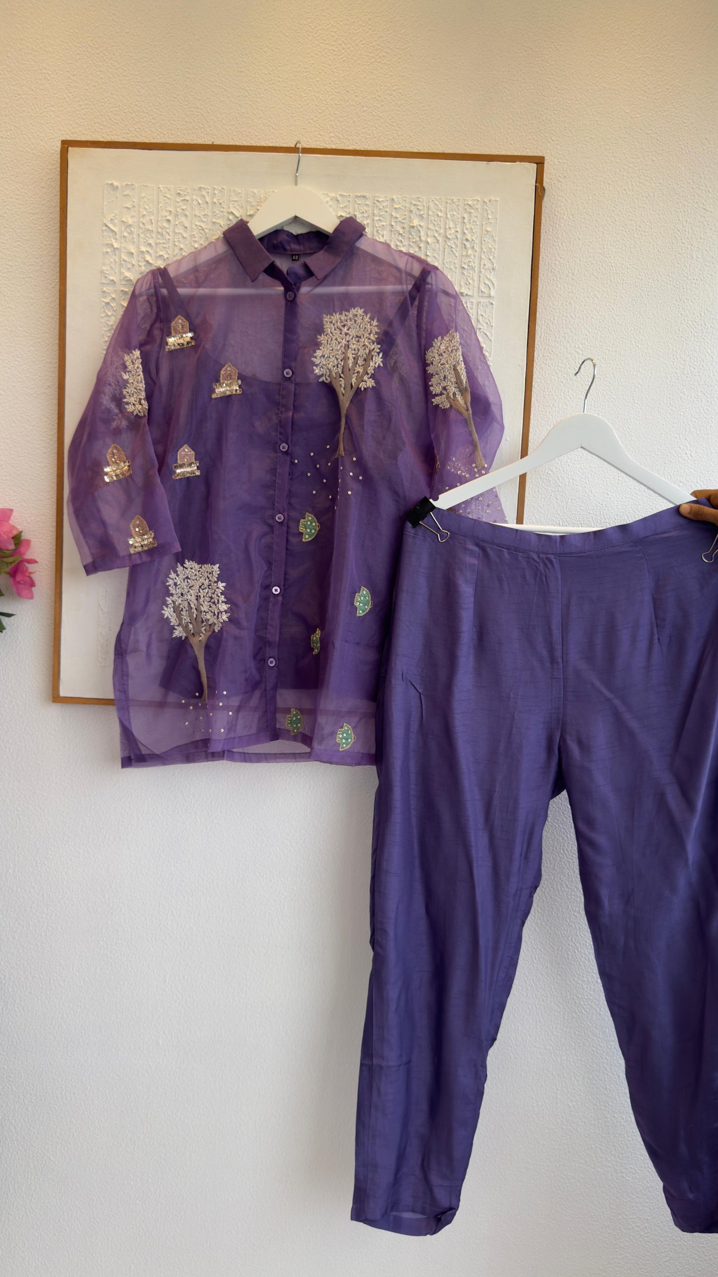 Premium organza with Zardari handwork all over top with silk pants