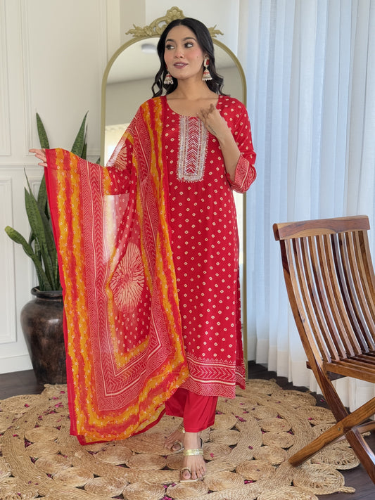 Red  Bandhani crepe suit
