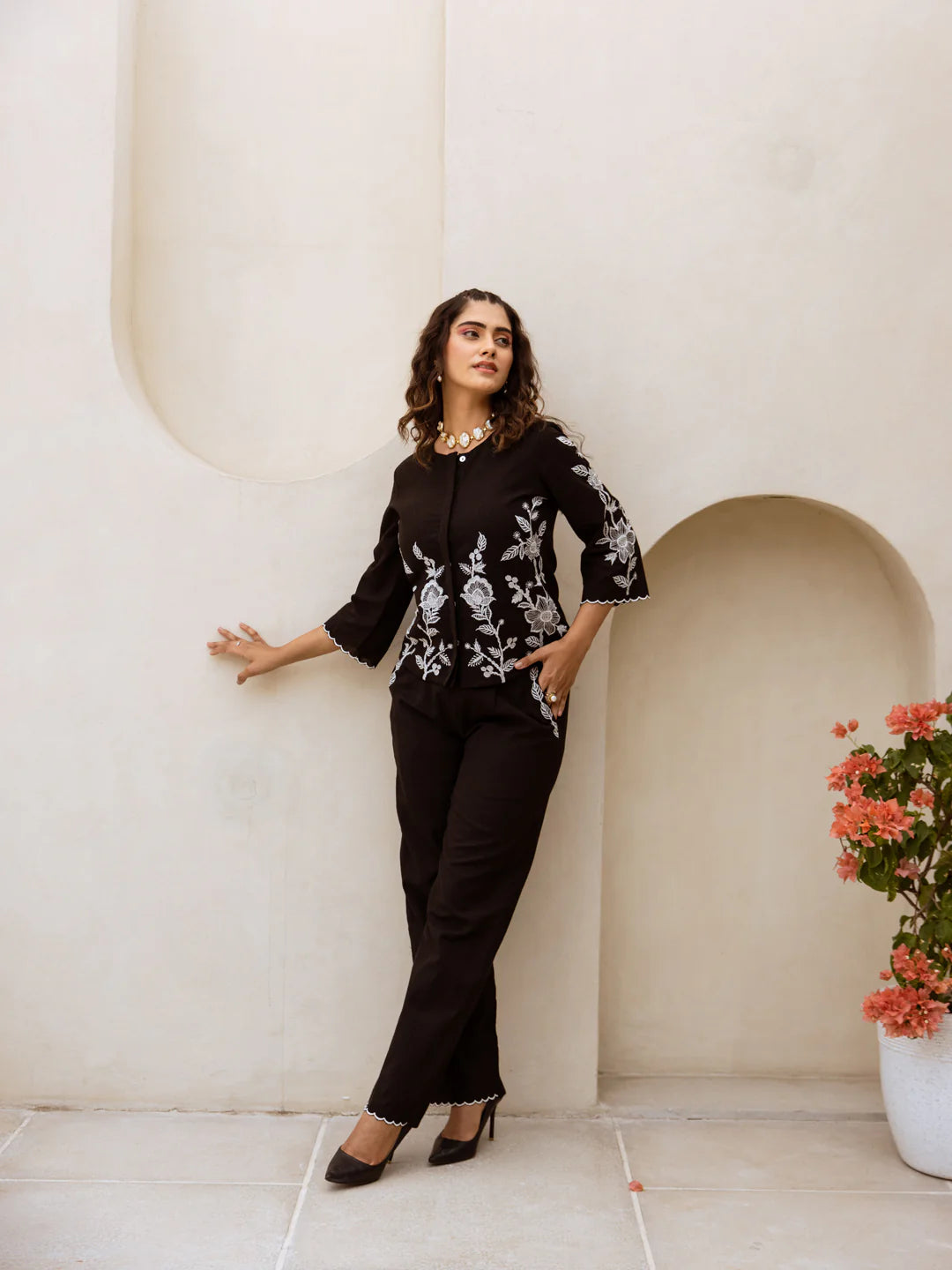 Mia black embroidery co-ord set