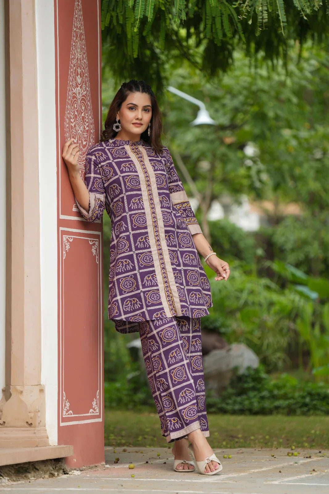 Purple  gadchola cotton Co ord set